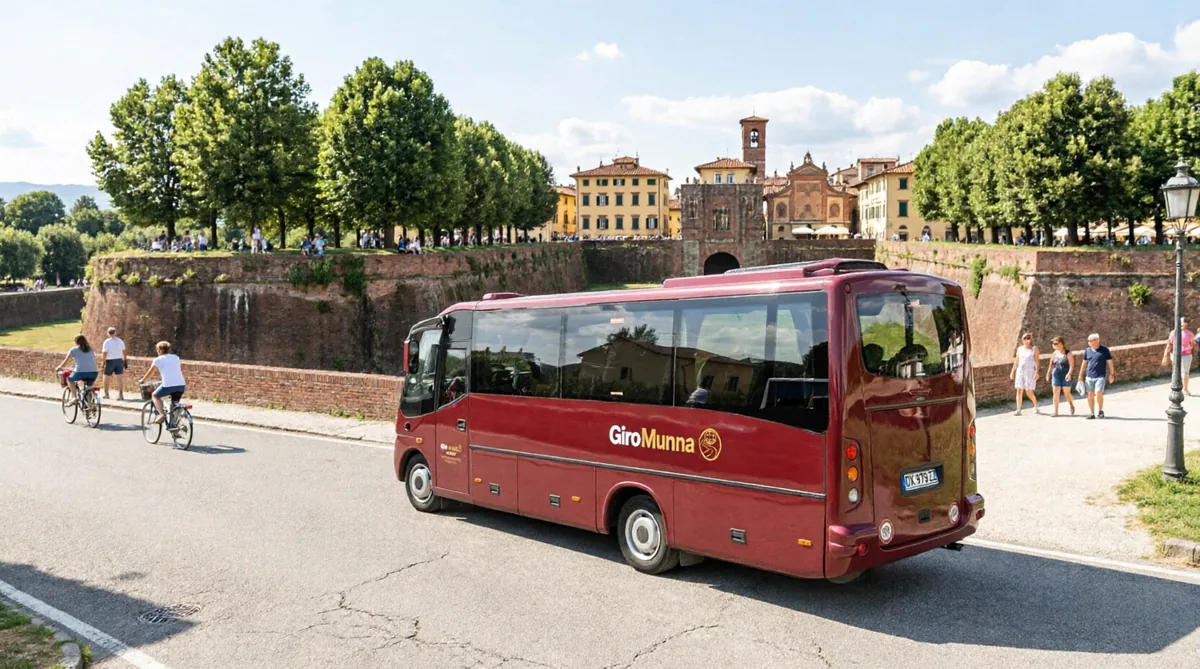 Minibus GiroMunna sotto le mura di Lucca